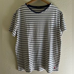 ❣️2/$25❣️ Blue and white striped POLO RALPH LAUREN v-neck T-shirt | LARGE